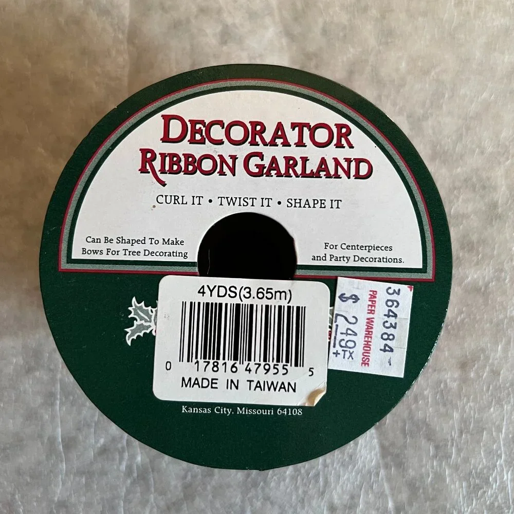 Assorted Christmas Ribbon/Garland - 12-foot length each - 5 Spools (Unopened)